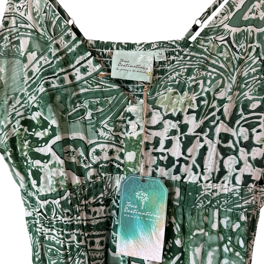 True Destinations Green Patterned Women's Maxi Sun Dress, Medium - Picture 4 of 8